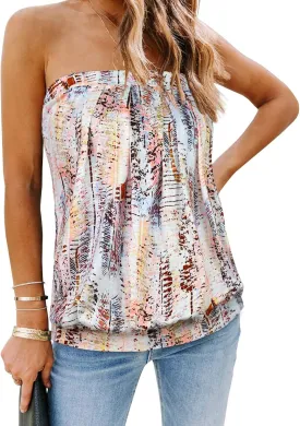 CHICGAL Women's Tube Tops Summer Casual Bandeau Tank Casual Strapless Blouse Off The Shoulder Tunic Shirts