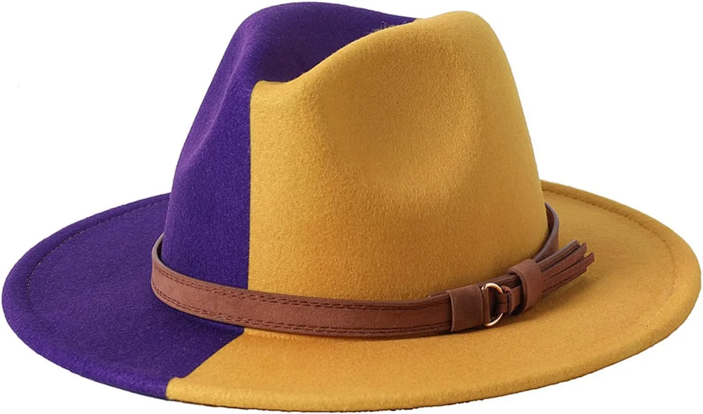Cowboy Hat,Color Matching Fedora Hats for Women Men Thick Fabric Cowboy with Large Brim Western Felt Casual Hats