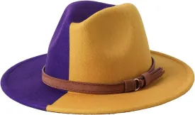 Cowboy Hat,Color Matching Fedora Hats for Women Men Thick Fabric Cowboy with Large Brim Western Felt Casual Hats