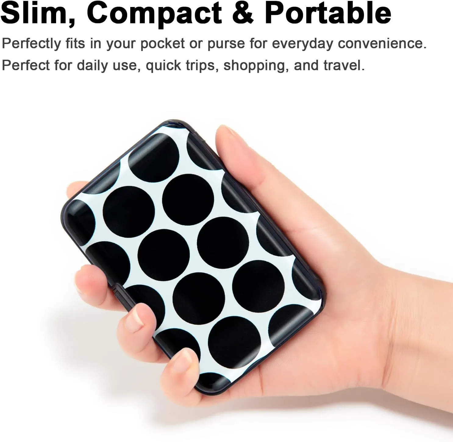 Credit Card Holder Wallet for Women Men RFID Blocking Small Metal Business Aluminum Protector Sleeves Slim Mini Cards Case (Black White Polka Dot)