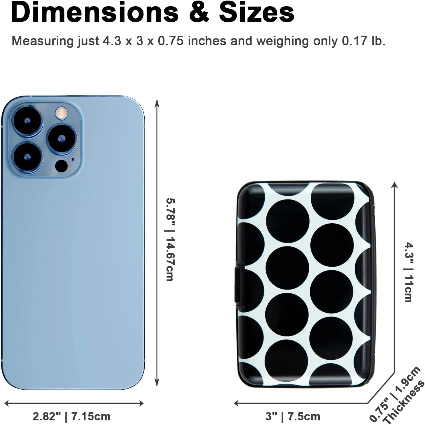 Credit Card Holder Wallet for Women Men RFID Blocking Small Metal Business Aluminum Protector Sleeves Slim Mini Cards Case (Black White Polka Dot)