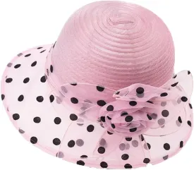 Disimlarl Summer Ladies Organza Polka Dot Flower Church Hats Breathable Wedding Fedora Hat for Women