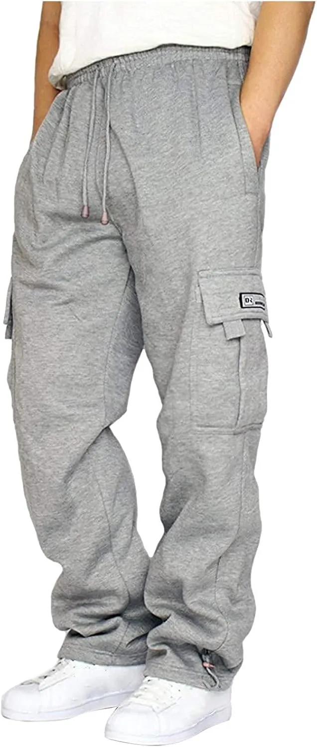 DIYAGO Cargo Sweatpants Men Big and Tall Baggy Tactical Workout Trouser Athletic Straight Jogger Open Leg Sweatpant Pocket