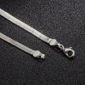 DOCCESTU Sterling Silver Necklace with Flat Herringbone Chain - Men & Women's Assorted Lengths 16-24in - High Polish, Hypoallergenic Exquisite Collar