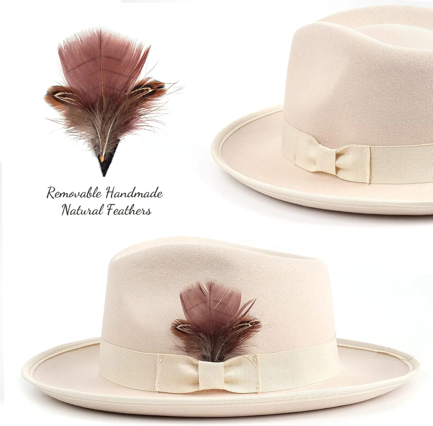 FADACHY Fedora Hats for Men & Women Wide Brim Felt Hat Dress Panama Trilby Hats