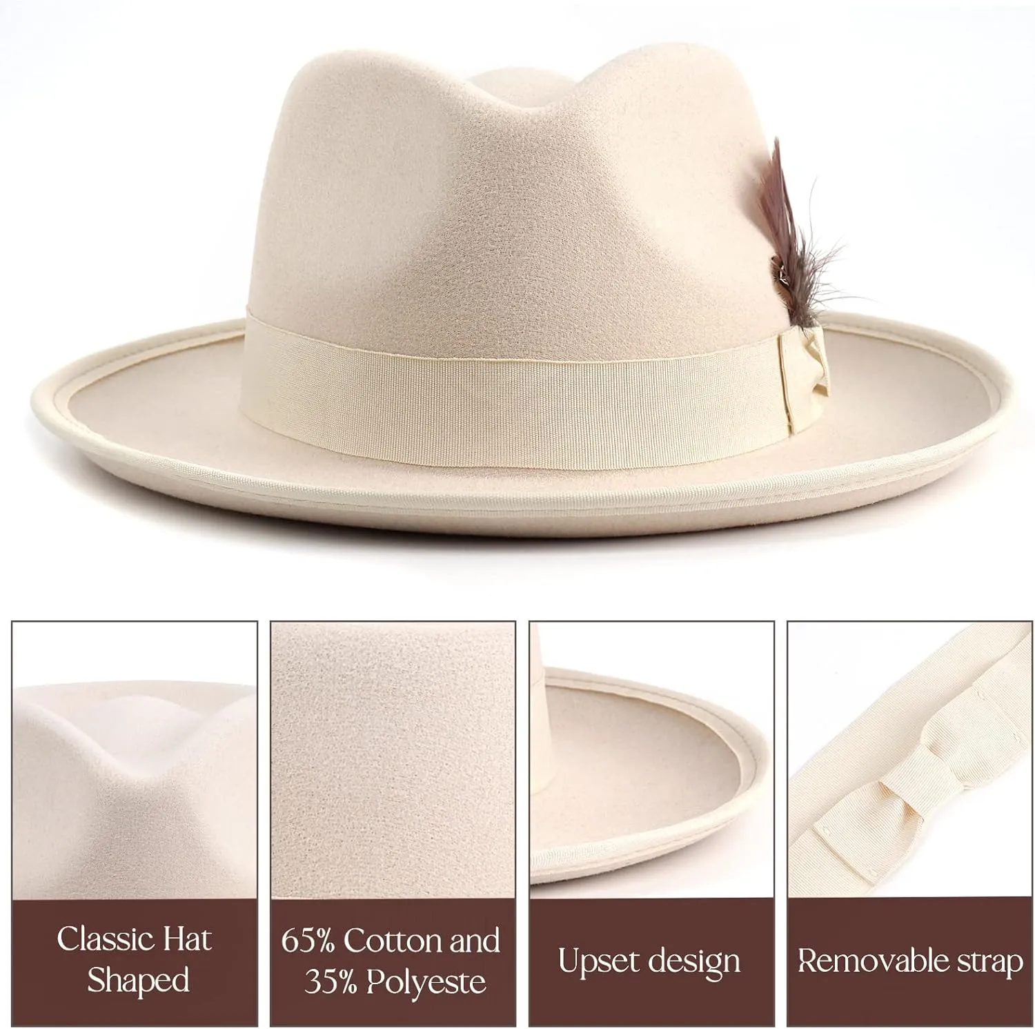 FADACHY Fedora Hats for Men & Women Wide Brim Felt Hat Dress Panama Trilby Hats