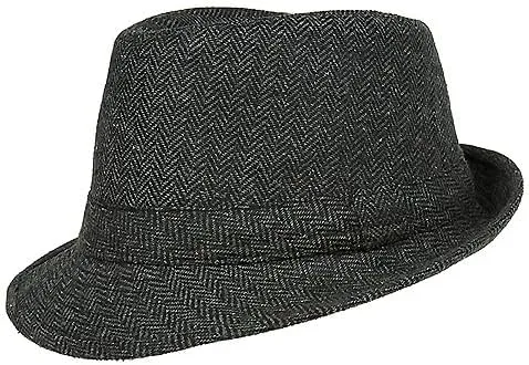 Fedora Hat - Herringbone Print - Black/Grey - HT-FHT2211DBG