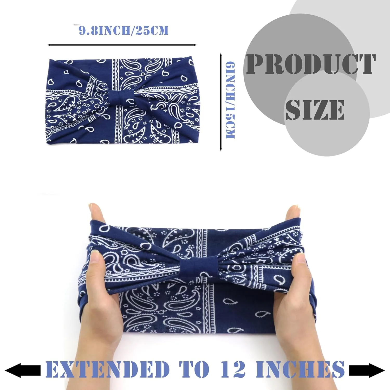 FULZTEY Wide Boho Headbands for Women Paisley Red Bandana Head Bands Non Slip Knotted Hairbands Elastic Sport Workout Headwraps Large African Thick Turban Fashion Hair Accessories 4Pcs