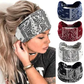 FULZTEY Wide Boho Headbands for Women Paisley Red Bandana Head Bands Non Slip Knotted Hairbands Elastic Sport Workout Headwraps Large African Thick Turban Fashion Hair Accessories 4Pcs