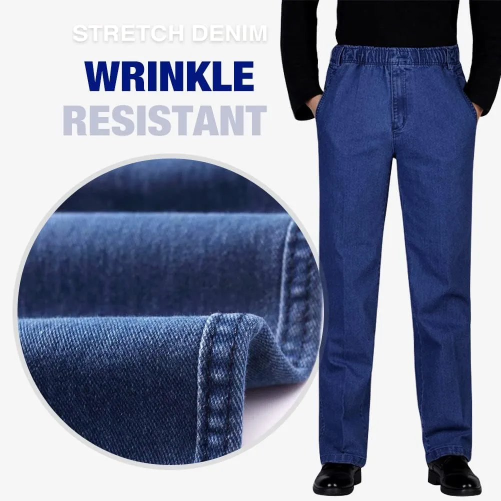 IDEALSANXUN Mens Elastic Waist Loose Fit Denim Pants Casual Solid Jeans Trouser