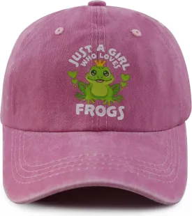 Just a Girl Who Loves Cats Dogs Horses Frogs Foxes Pigs Hat for Girls Age 3-10, Funny Adjustable Cotton Kids Baseball Cap