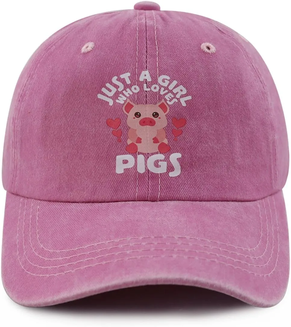 Just a Girl Who Loves Cats Dogs Horses Frogs Foxes Pigs Hat for Girls Age 3-10, Funny Adjustable Cotton Kids Baseball Cap