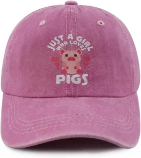 Just a Girl Who Loves Cats Dogs Horses Frogs Foxes Pigs Hat for Girls Age 3-10, Funny Adjustable Cotton Kids Baseball Cap