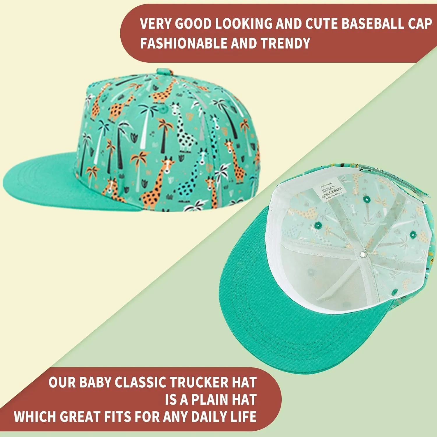 Kids Boy Girl Baseball Cap Baby Sun Hat Adjustable Toddler Trucker Hats with Flat Brim for Summer Outdoor