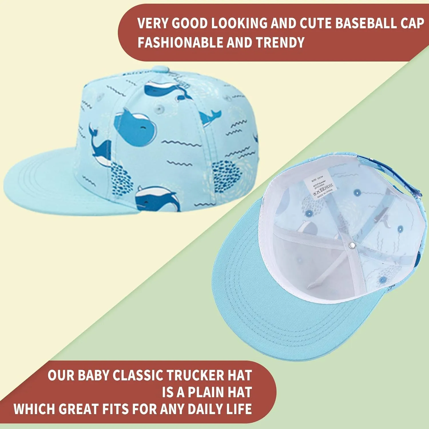 Kids Boy Girl Baseball Cap Baby Sun Hat Adjustable Toddler Trucker Hats with Flat Brim for Summer Outdoor