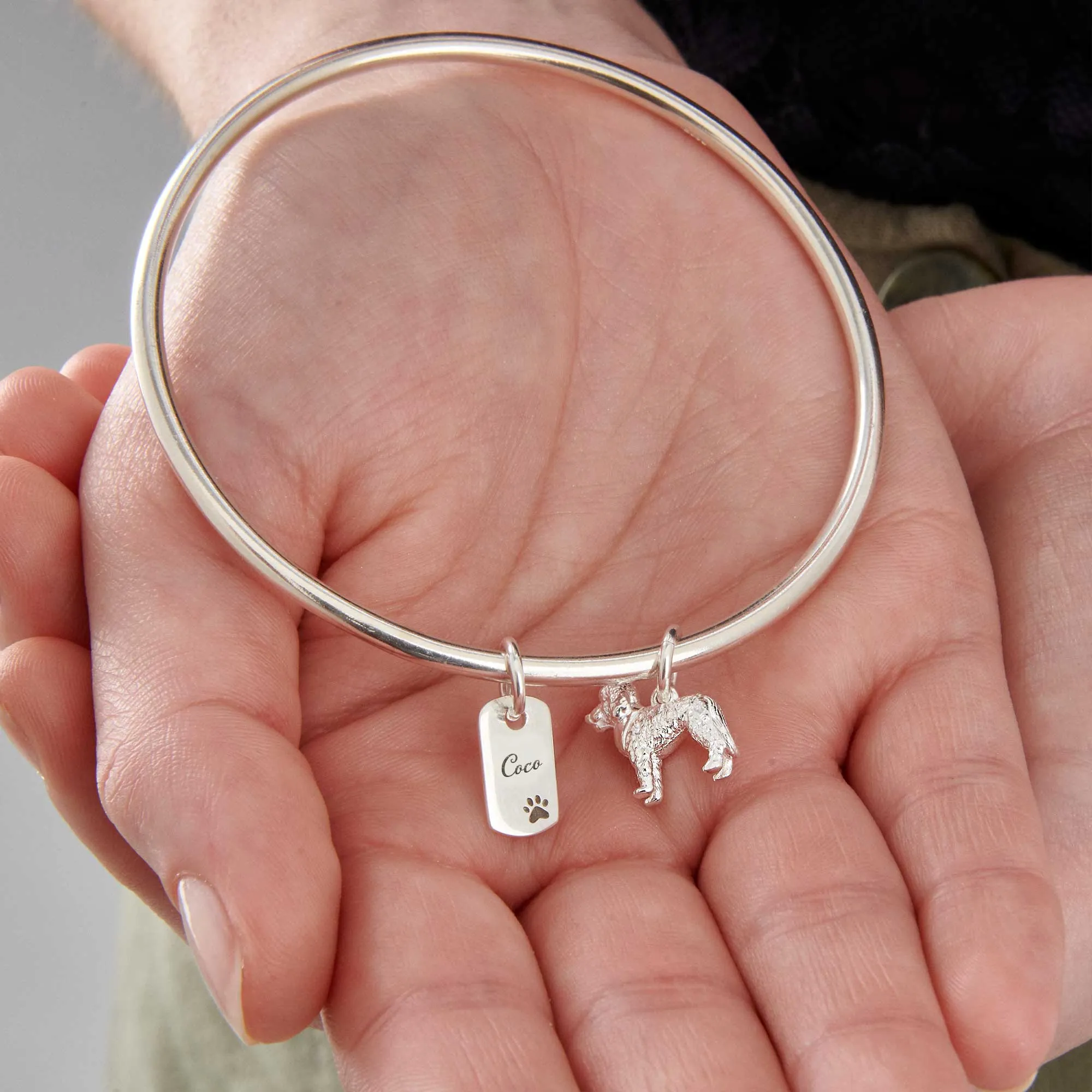 Labradoodle Personalised Dog Tag Silver Bangle