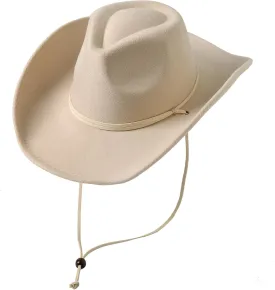 Lanzom Women Men Retro Felt Wide Brim Western Cowboy Cowgirl Hat Dress Up Hat with Wind Lanyard