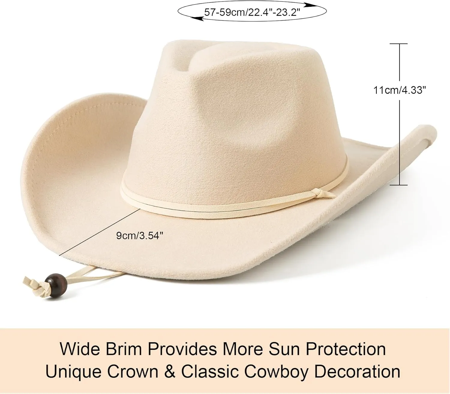 Lanzom Women Men Retro Felt Wide Brim Western Cowboy Cowgirl Hat Dress Up Hat with Wind Lanyard