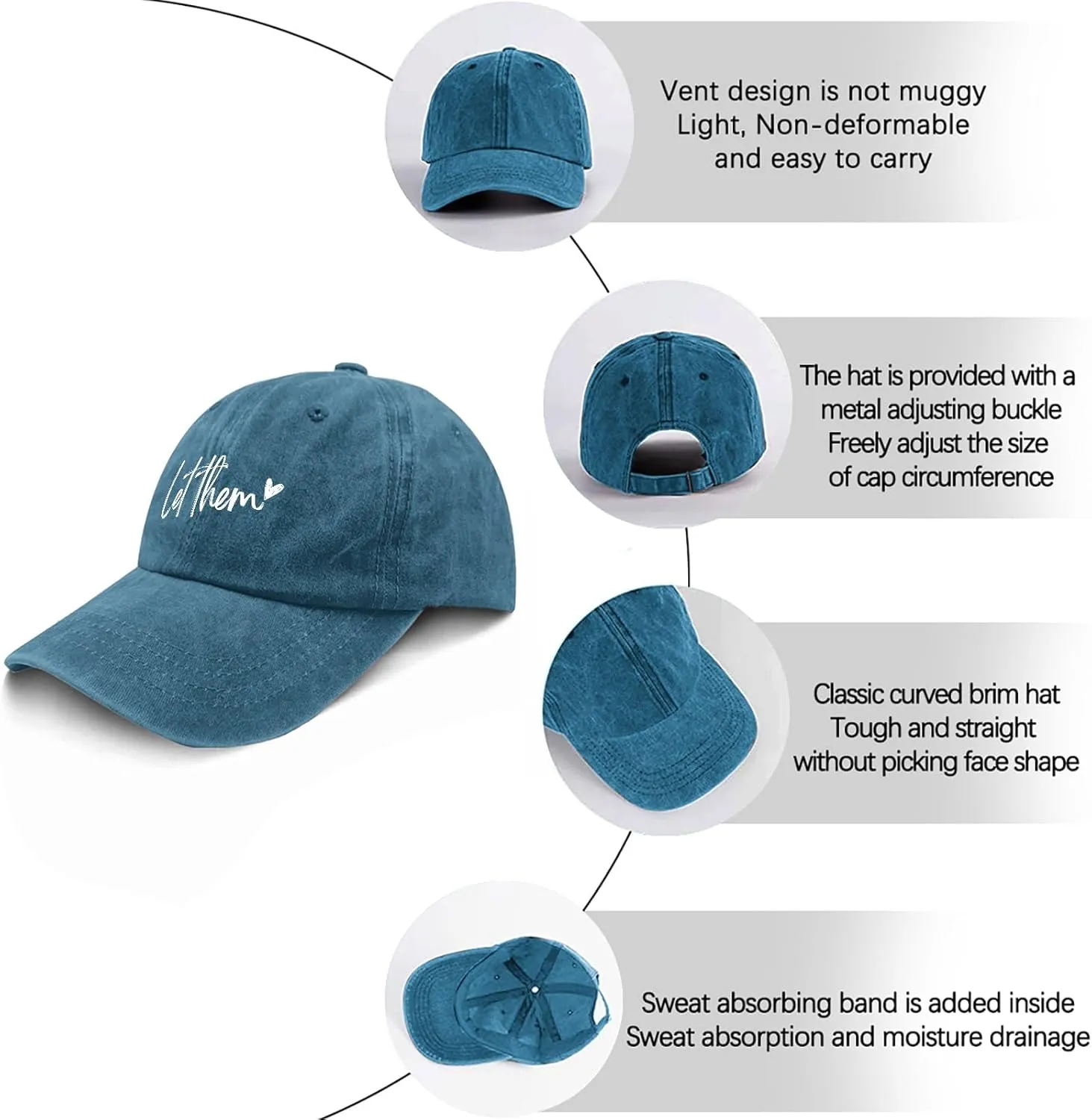 Let Them Funny hat for Men Funny Vintage Cotton Washed Baseball Caps Adjustable Dad Hat Crazy