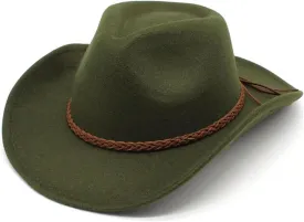 Mnjyihy Men Women Woolen Bowler Hat Jazz Fedorasrolled Brim Western Cowboy Hat Rope Decor Panama Riding Felt Cap