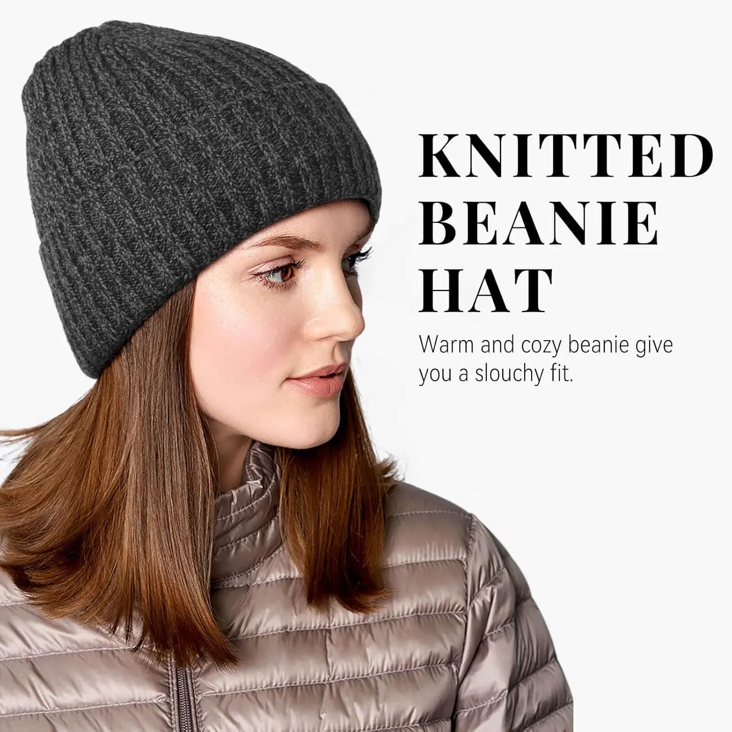 OZERO Knit Beanie Winter Hat, Thermal Thick Polar Fleece Snow Skull Cap for Men and Women