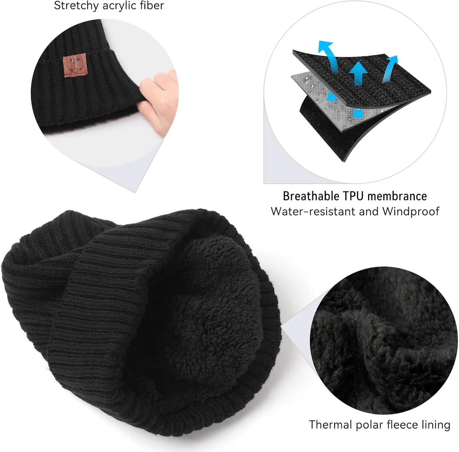 OZERO Knit Beanie Winter Hat, Thermal Thick Polar Fleece Snow Skull Cap for Men and Women