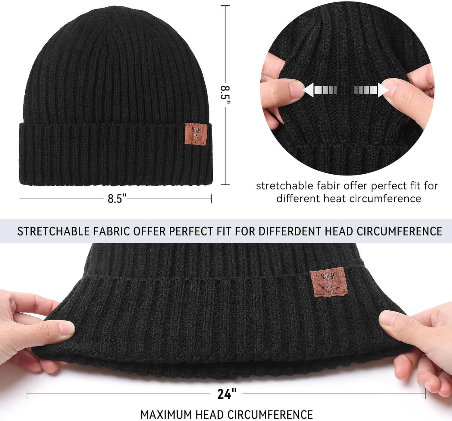 OZERO Knit Beanie Winter Hat, Thermal Thick Polar Fleece Snow Skull Cap for Men and Women
