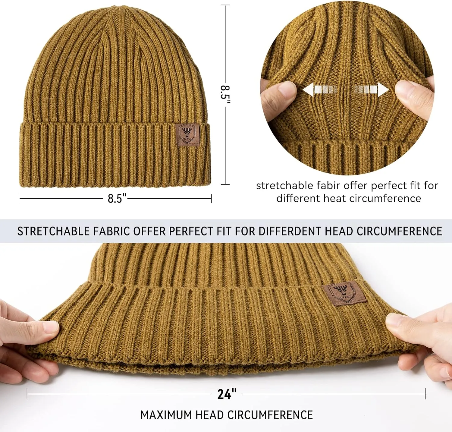 OZERO Knit Beanie Winter Hat, Thermal Thick Polar Fleece Snow Skull Cap for Men and Women