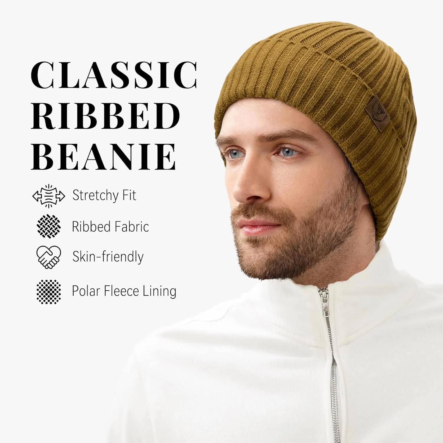 OZERO Knit Beanie Winter Hat, Thermal Thick Polar Fleece Snow Skull Cap for Men and Women