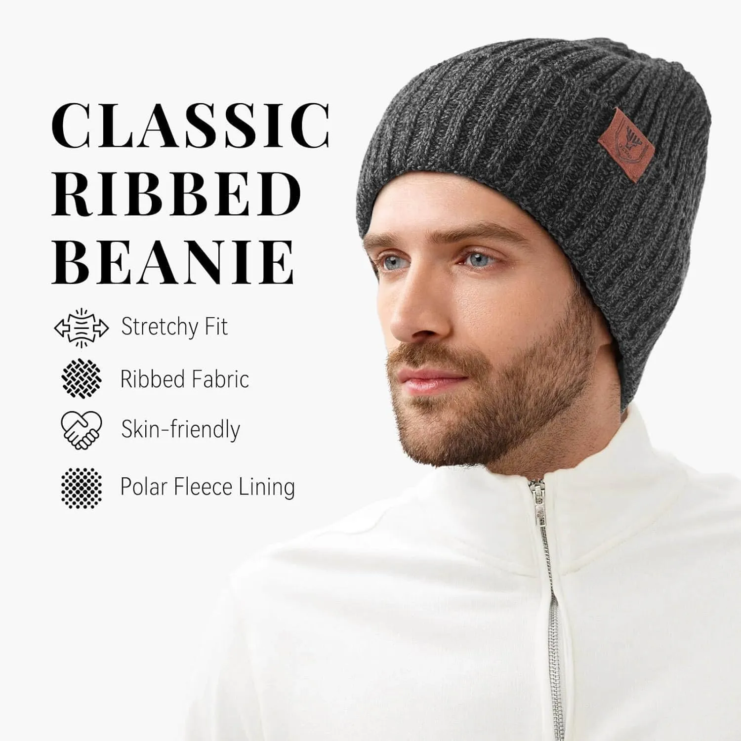 OZERO Knit Beanie Winter Hat, Thermal Thick Polar Fleece Snow Skull Cap for Men and Women