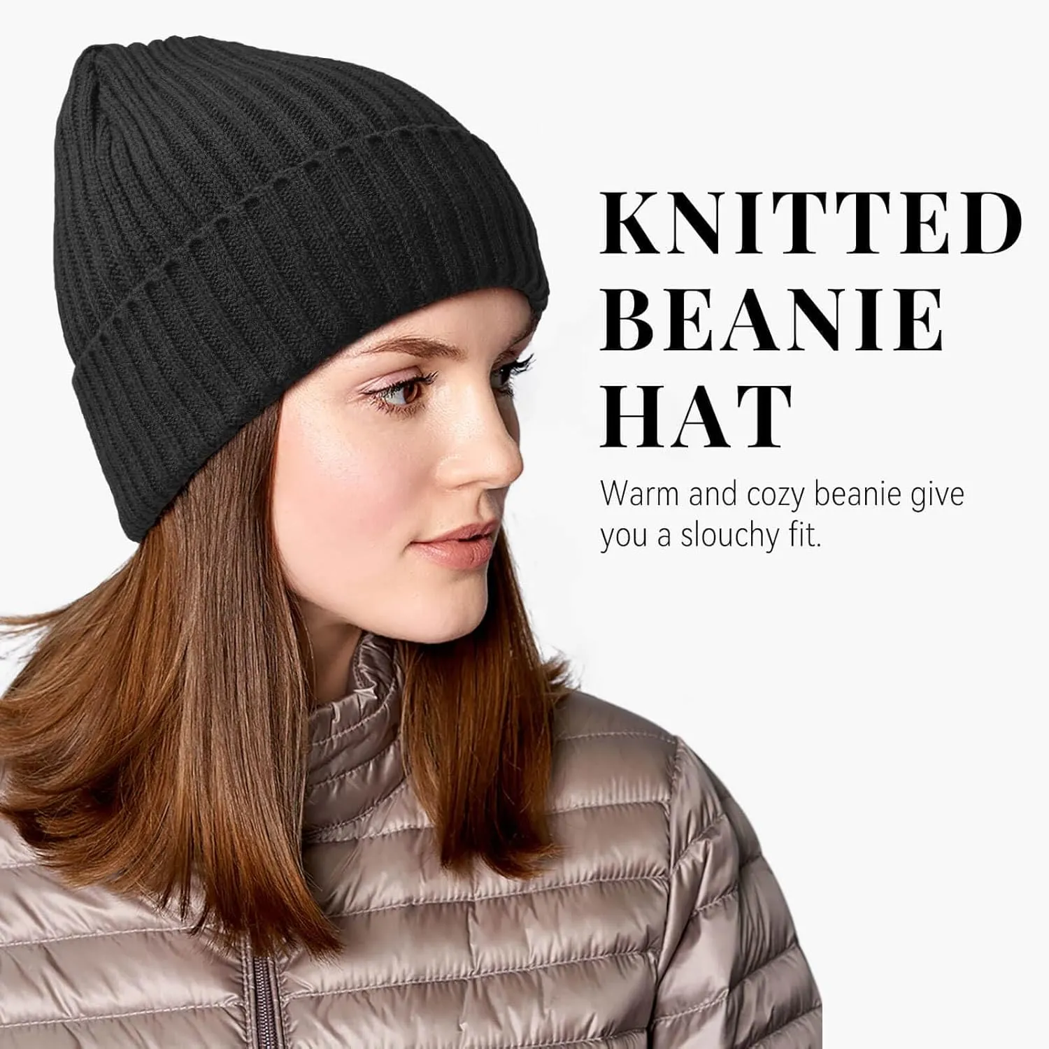 OZERO Knit Beanie Winter Hat, Thermal Thick Polar Fleece Snow Skull Cap for Men and Women