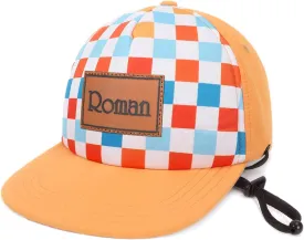 Personalized Baby Sun Hats, Leather Patch Toddler Baseball Cap, Adjustable Chin Strap Trucker Hat for Infant Boys Girls