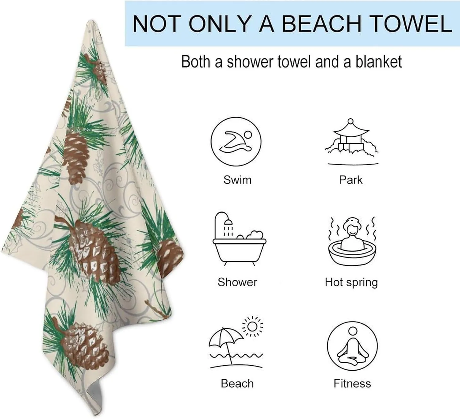 Pinecone Large Oversized Beach Towel Quick Dry Absorbent Lightweight Thin Bathroom Bath Pool Swim Towels Sand Free Towel