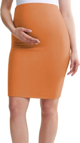 POSHDIVAH Women's Maternity Skirt Over The Belly Midi High Waisted Solid Stretchy Pregnancy Pencil Skirt