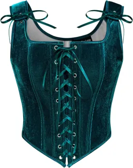Scarlet Darkness Renaissance Corset Tops for Women Vintage Lace Up Overbust Velvet Bustier Bodice