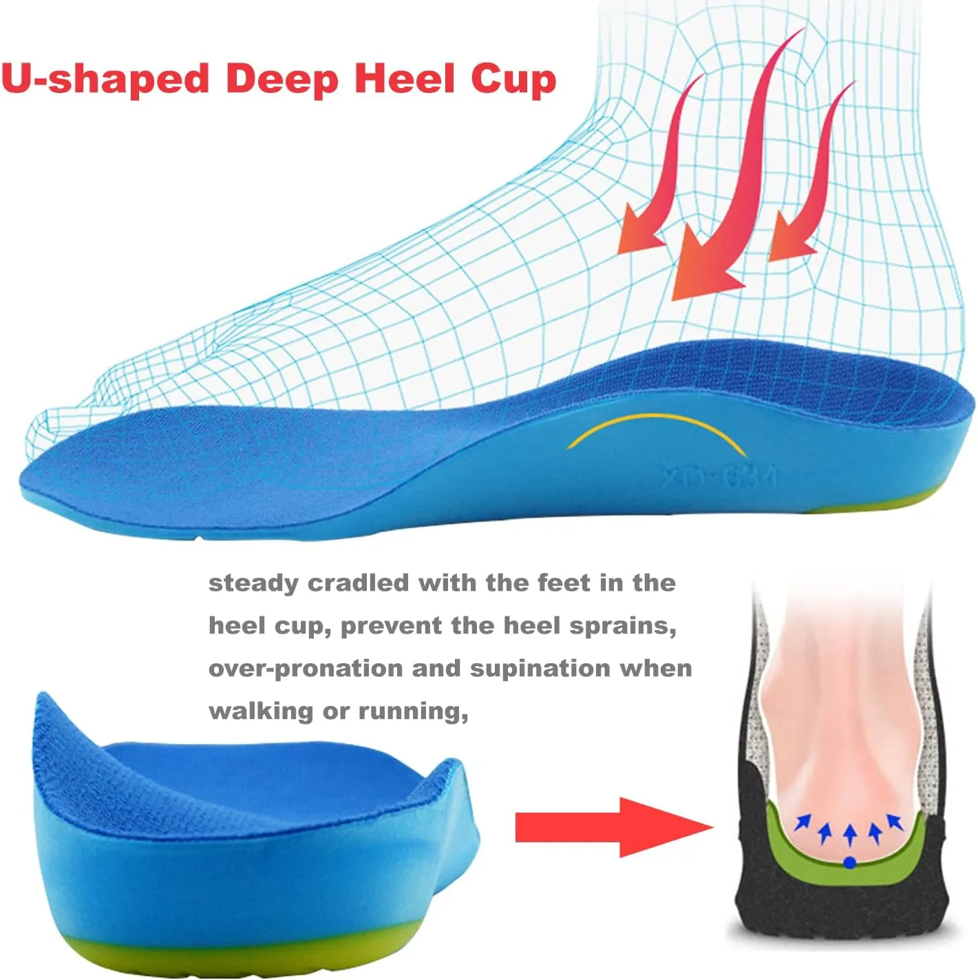 Sports Shoe Insoles for Kids High Arch Support Insoles with Gel for Flat Feet Thick Foam Insoles for Odor Eaters Orthopedic Shoe Replacement Inserts for Boys and Girls