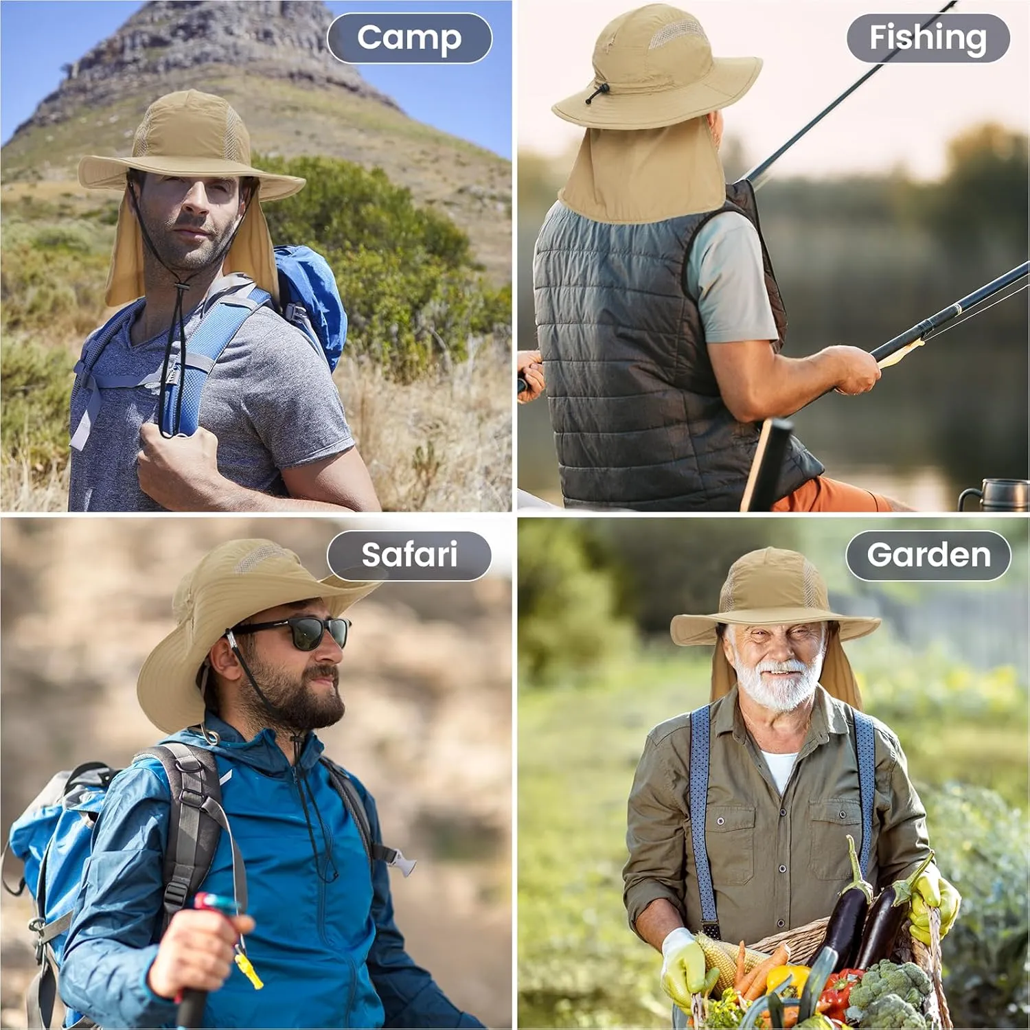 Spring Sun Hat with UPF 50  Unisex Fishing Hat Neck Flap Boonie Hat Bucket Hat