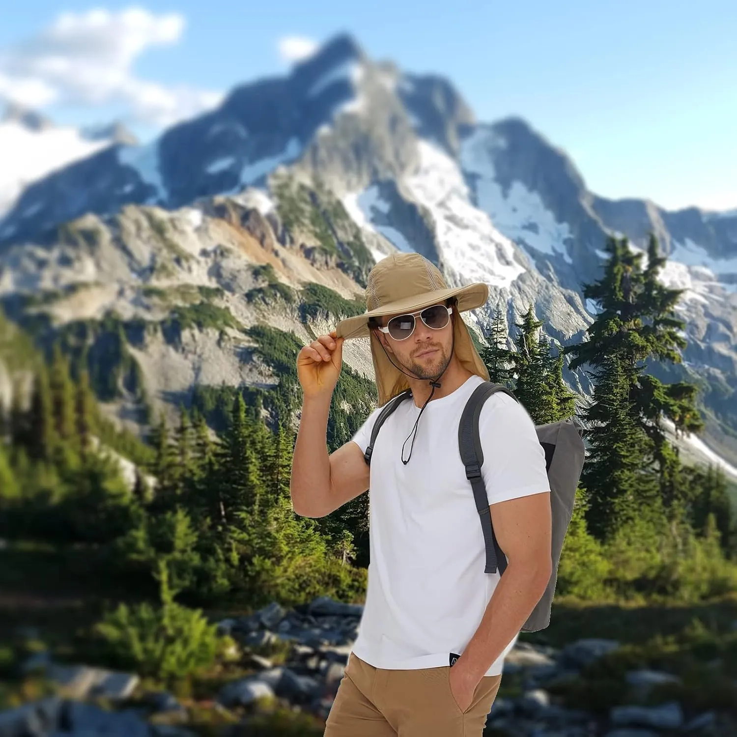 Spring Sun Hat with UPF 50  Unisex Fishing Hat Neck Flap Boonie Hat Bucket Hat