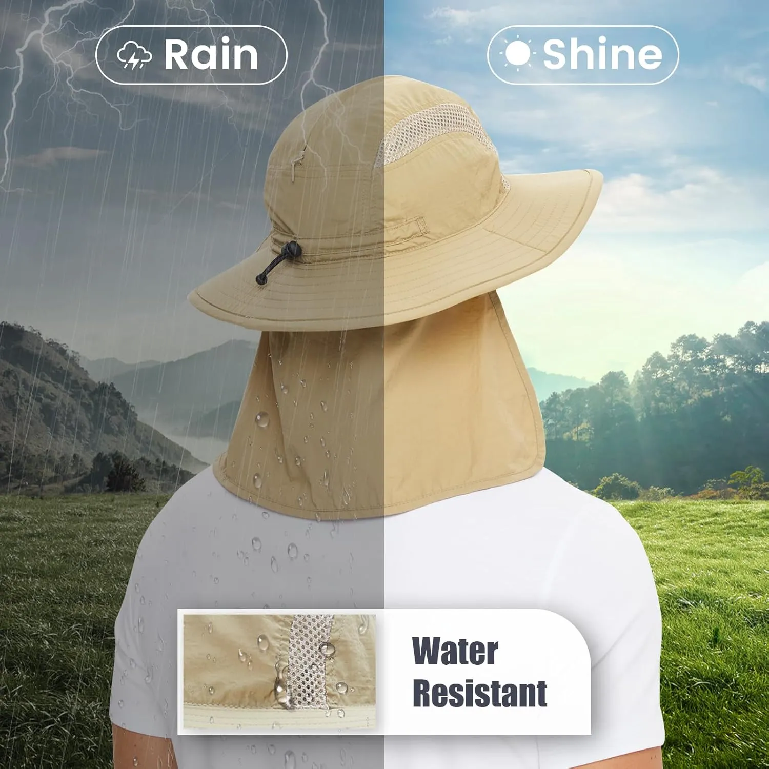 Spring Sun Hat with UPF 50  Unisex Fishing Hat Neck Flap Boonie Hat Bucket Hat