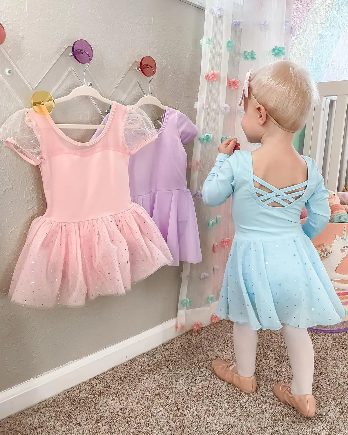 Stelle Puff Sleeve Ballet Leotards for Girls with Sparkly Tutu Skirted Toddler Dance Dress Outfit