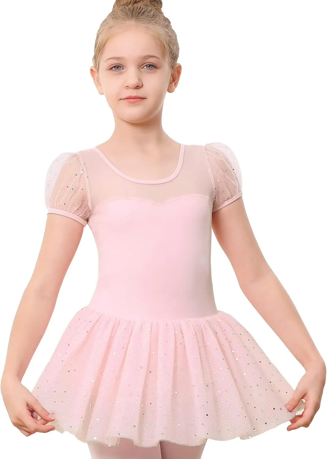Stelle Puff Sleeve Ballet Leotards for Girls with Sparkly Tutu Skirted Toddler Dance Dress Outfit