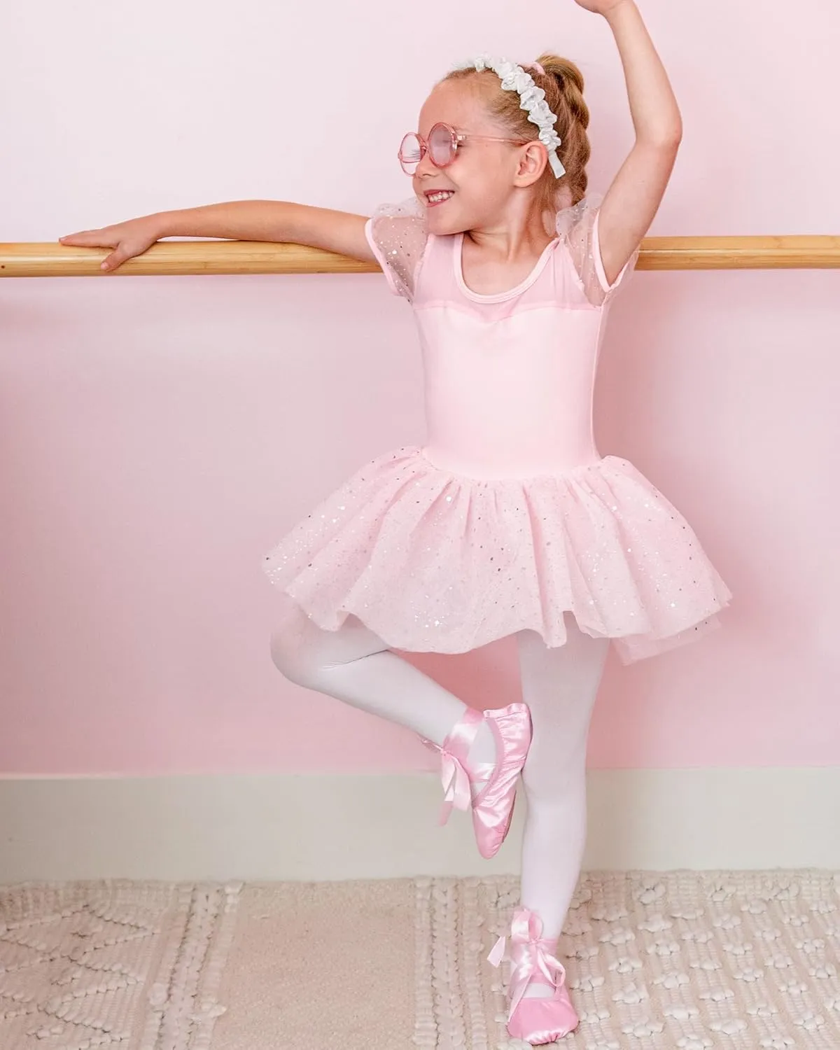 Stelle Puff Sleeve Ballet Leotards for Girls with Sparkly Tutu Skirted Toddler Dance Dress Outfit
