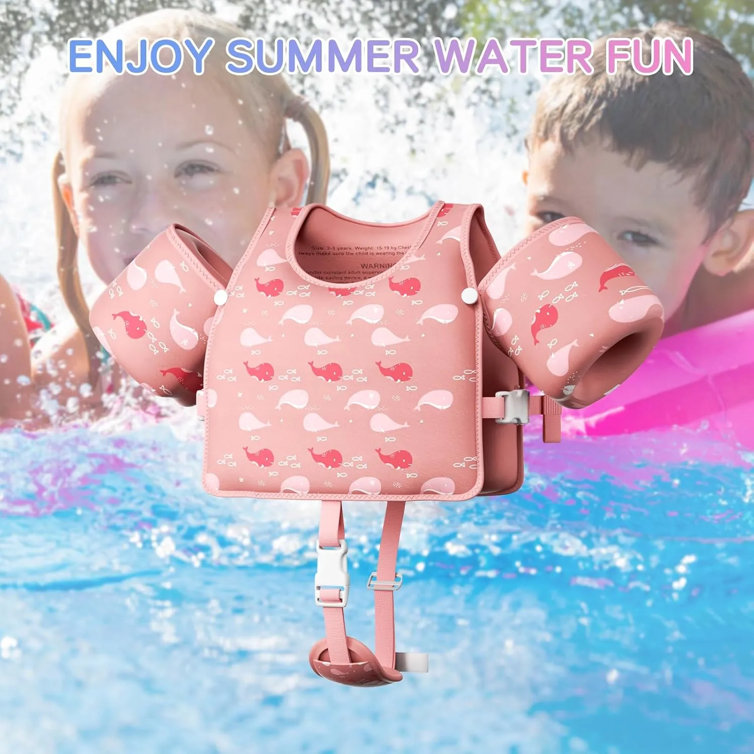 Toddler Swim Vest, Toddler Floaties Fit 20-66LBS, Swim Vest for Toddlers Learning to Swim, Puddle Kids Jumper with Adjustable Strap, Swim Jacket Arm Floaties for Baby Boys Girls 1-7 Years Old