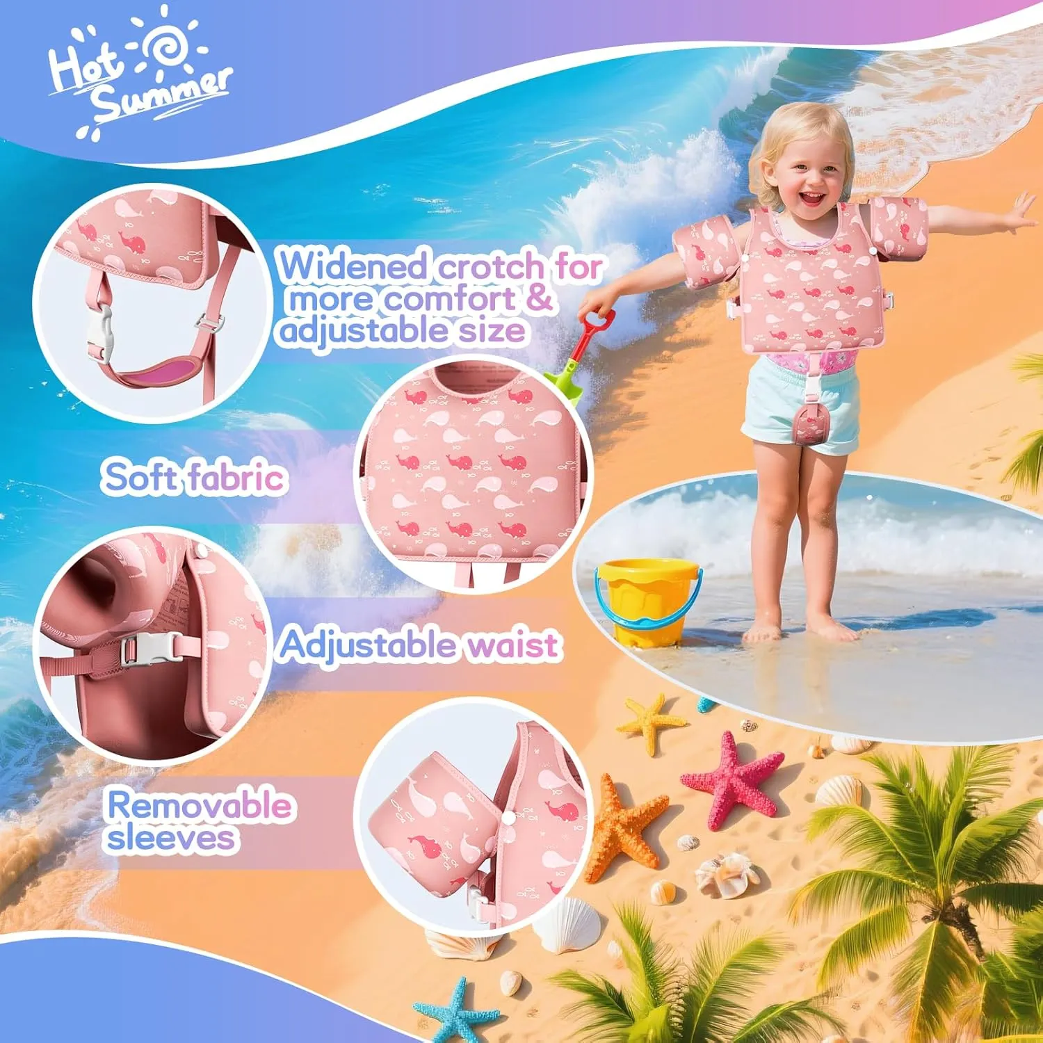 Toddler Swim Vest, Toddler Floaties Fit 20-66LBS, Swim Vest for Toddlers Learning to Swim, Puddle Kids Jumper with Adjustable Strap, Swim Jacket Arm Floaties for Baby Boys Girls 1-7 Years Old