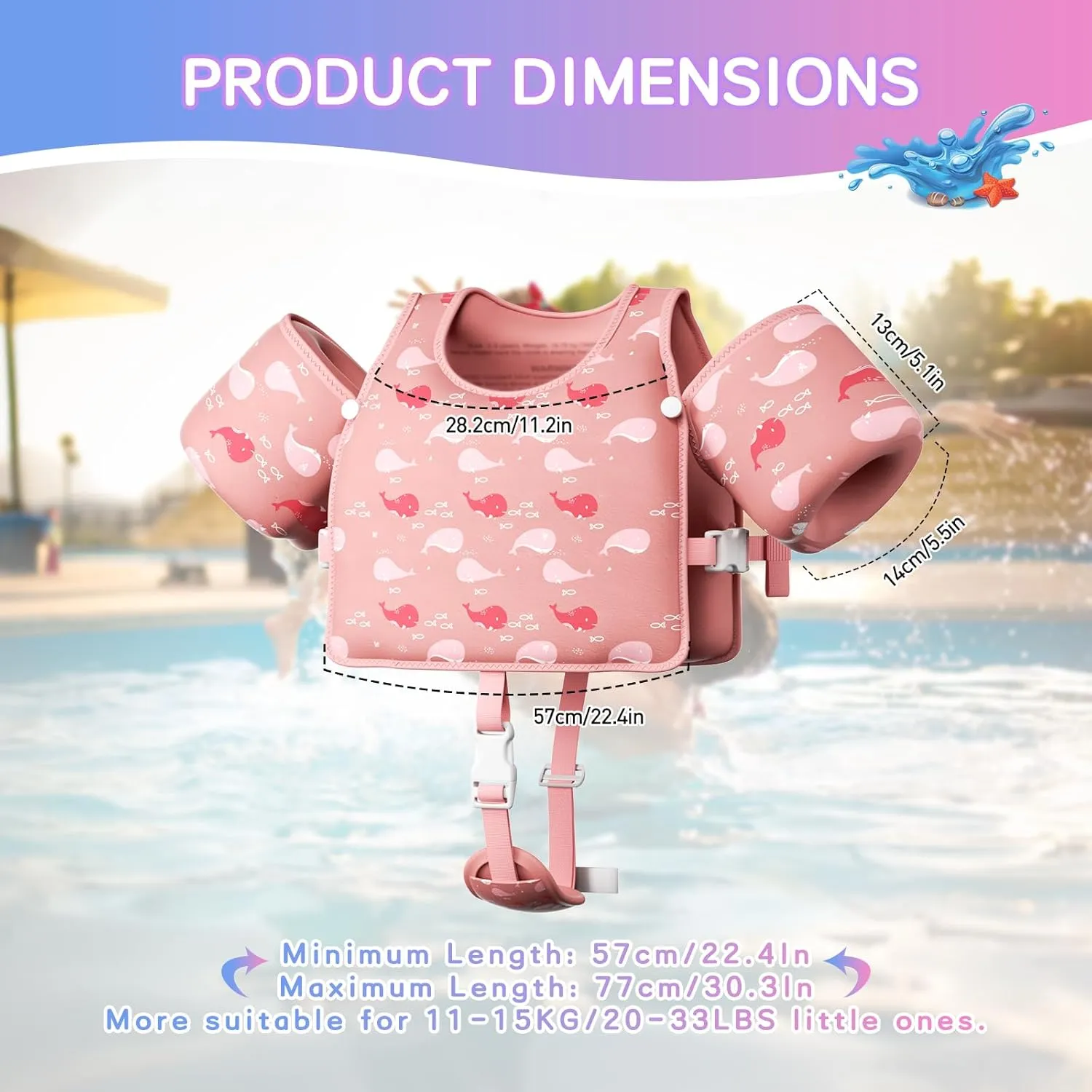 Toddler Swim Vest, Toddler Floaties Fit 20-66LBS, Swim Vest for Toddlers Learning to Swim, Puddle Kids Jumper with Adjustable Strap, Swim Jacket Arm Floaties for Baby Boys Girls 1-7 Years Old