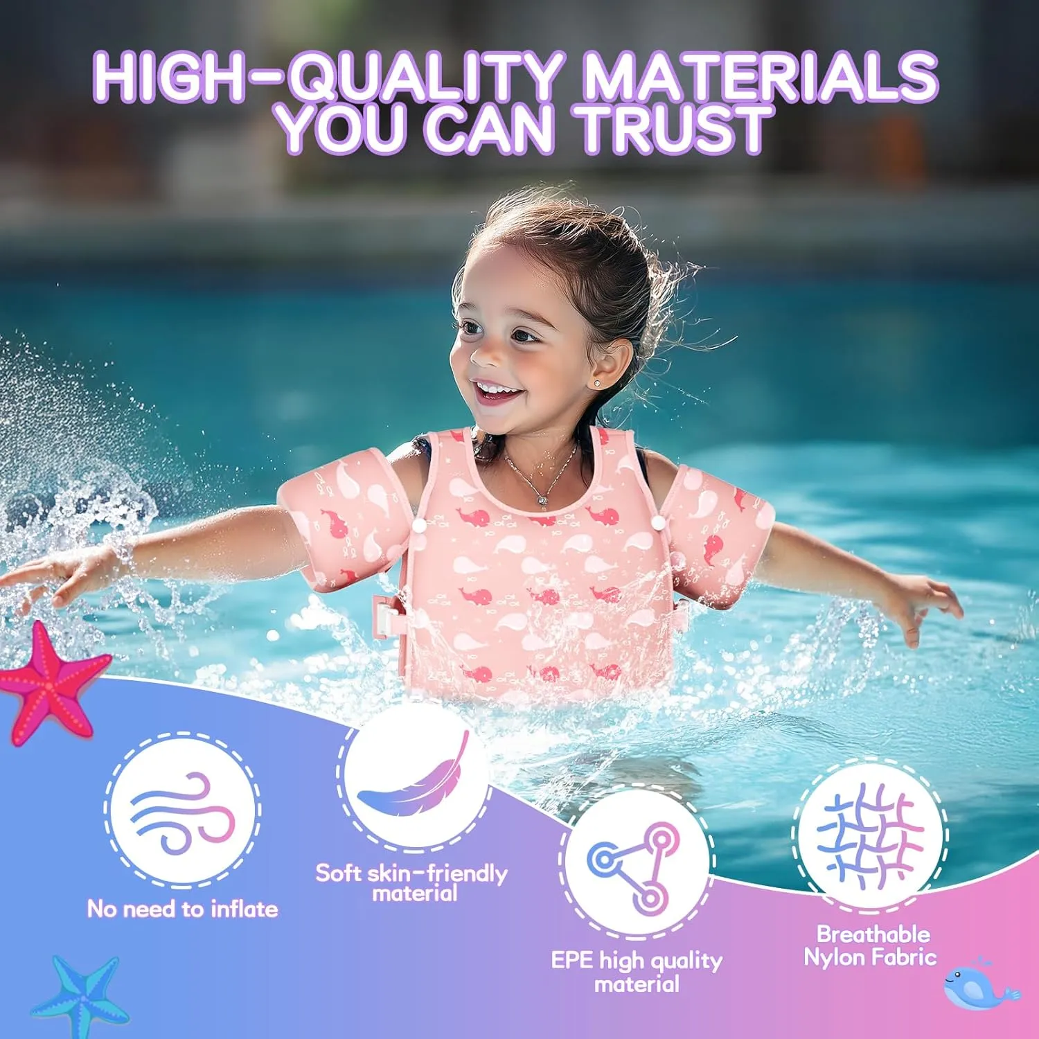 Toddler Swim Vest, Toddler Floaties Fit 20-66LBS, Swim Vest for Toddlers Learning to Swim, Puddle Kids Jumper with Adjustable Strap, Swim Jacket Arm Floaties for Baby Boys Girls 1-7 Years Old