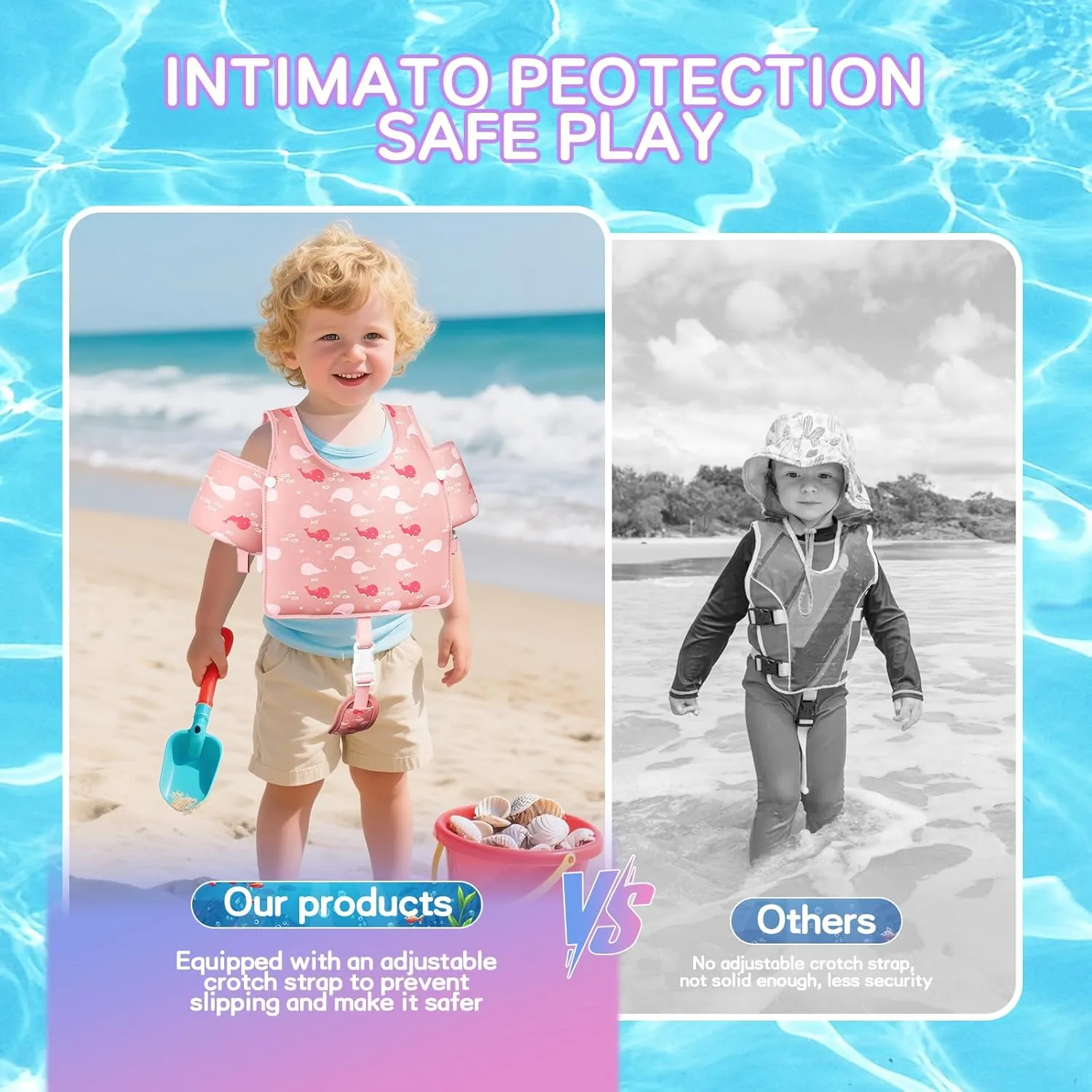 Toddler Swim Vest, Toddler Floaties Fit 20-66LBS, Swim Vest for Toddlers Learning to Swim, Puddle Kids Jumper with Adjustable Strap, Swim Jacket Arm Floaties for Baby Boys Girls 1-7 Years Old
