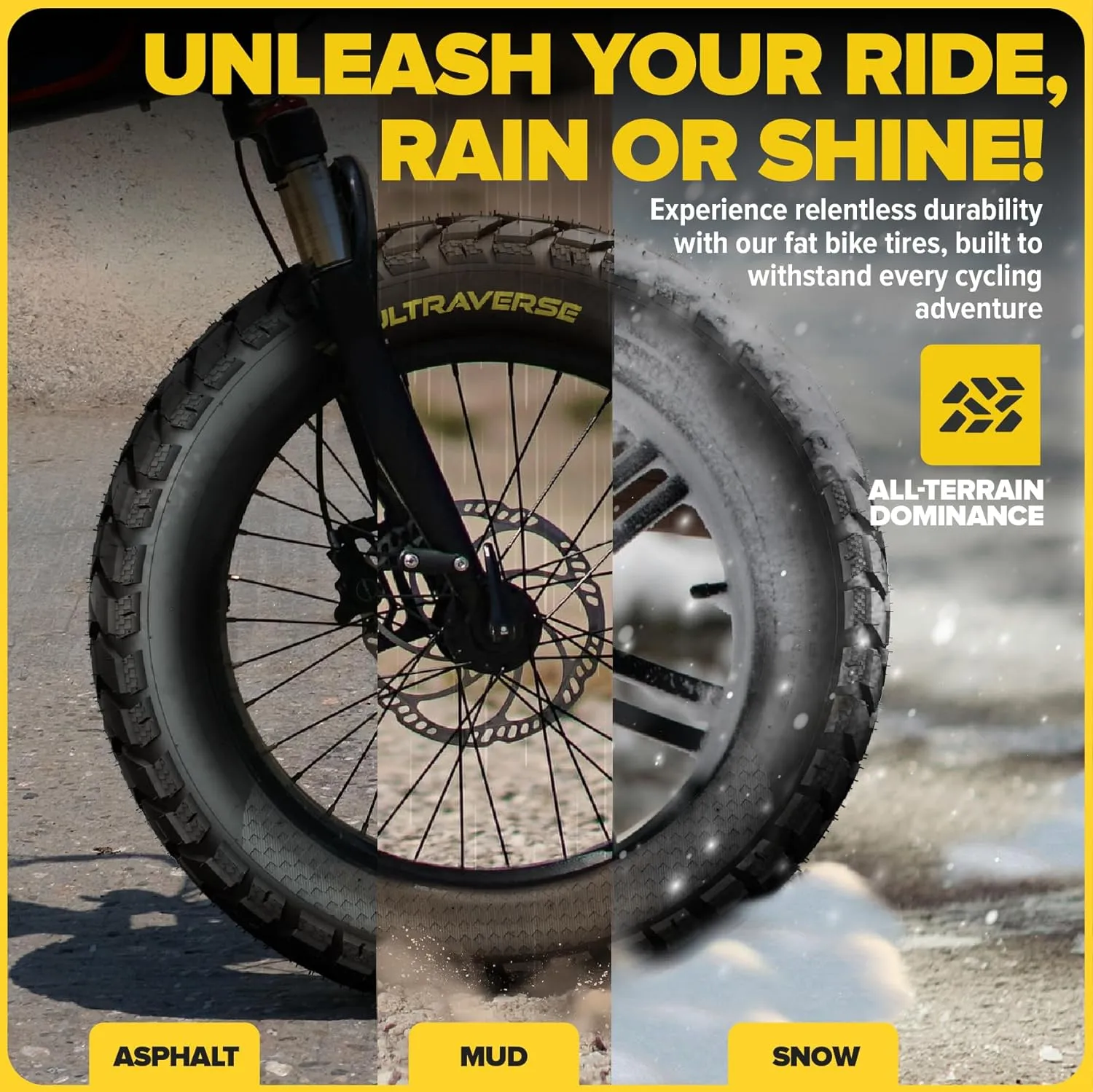 ULTRAVERSE 26x4 E-Bike Fat Tire - Robust, High-Performance 26inch Fat Tyre for MTB and Ebikes, Durable All-Terrain Directional Tread, Superior Density for Street & Trail Adventures-2 Unit
