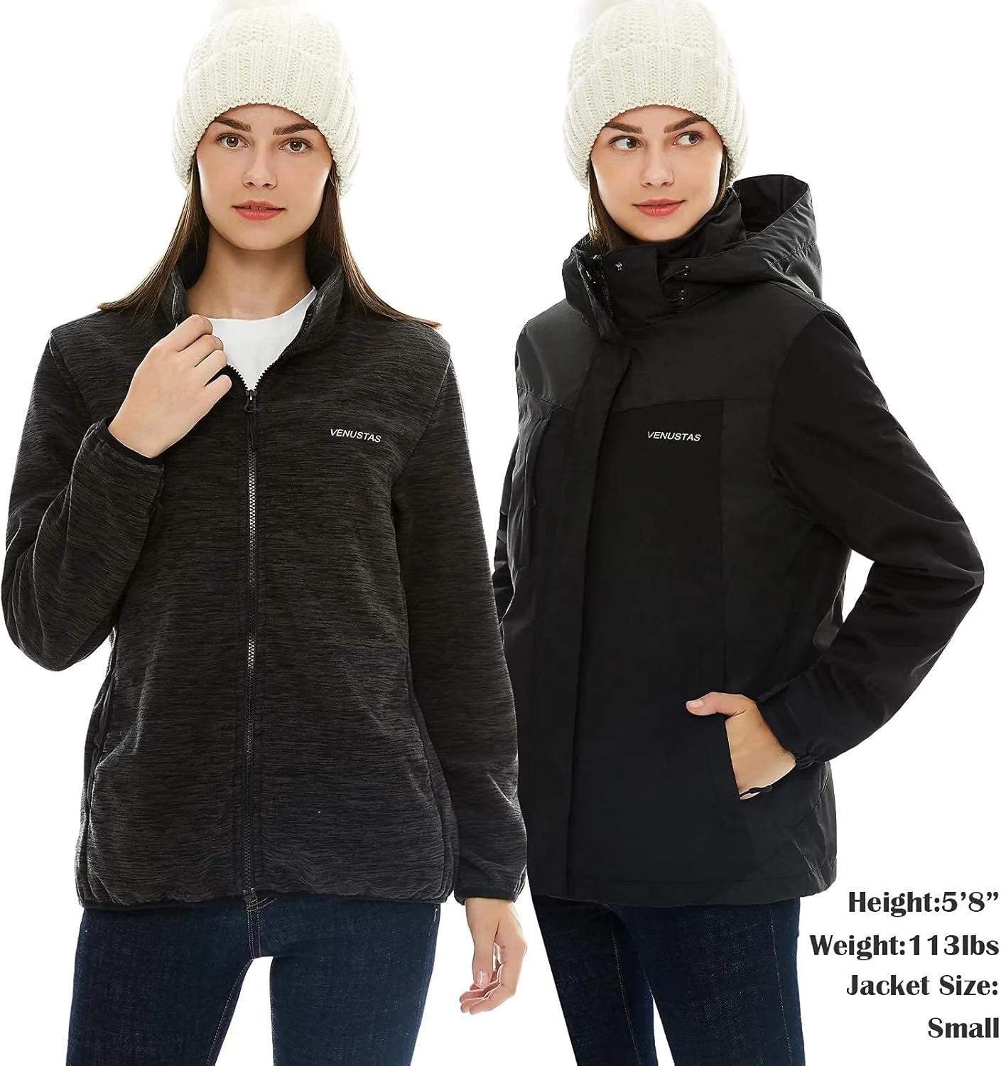 Venustas Womens 3-in-1 Heated Jacket with Battery, Waterproof Jacket with Hood for Skiing
