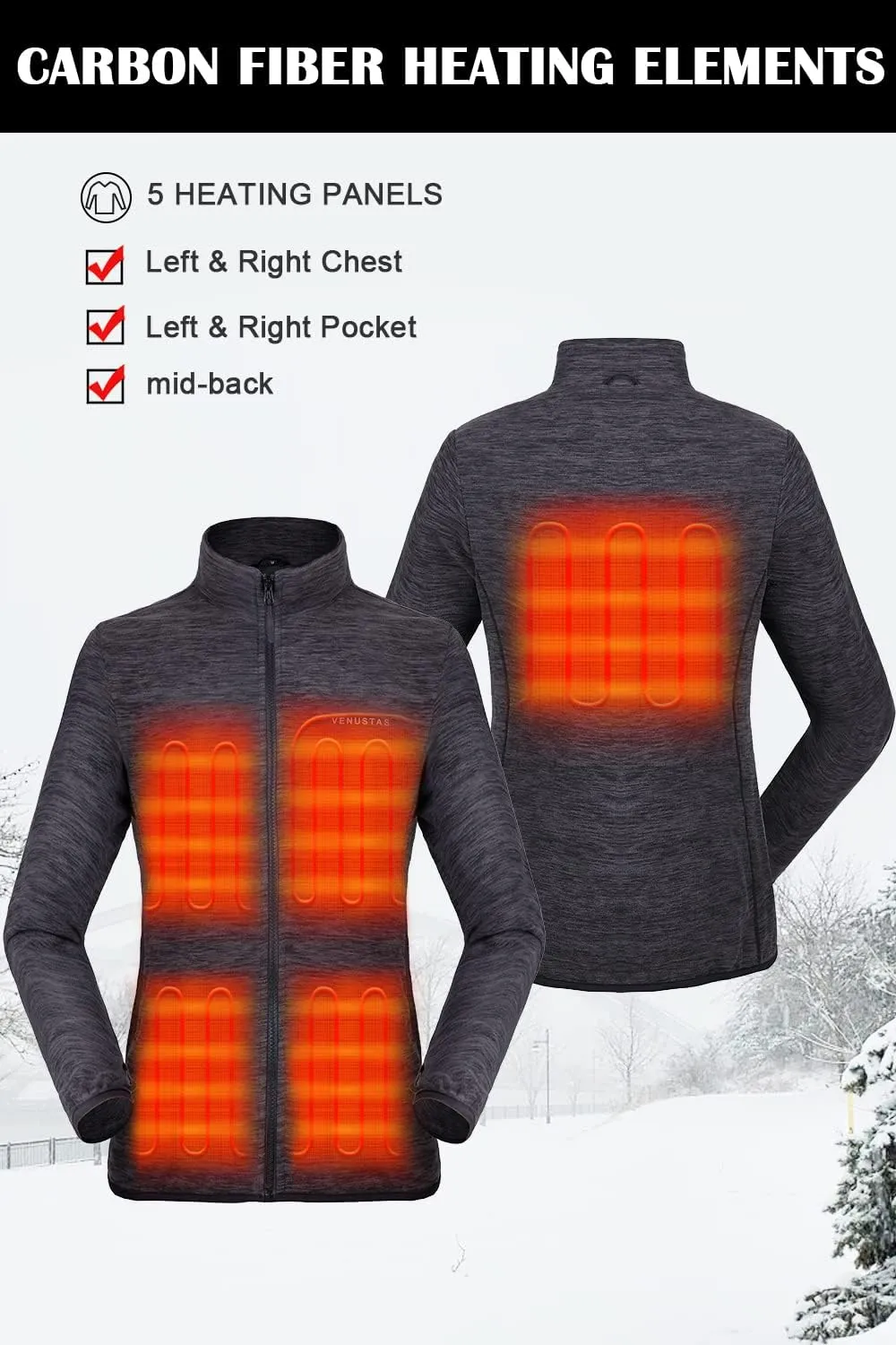 Venustas Womens 3-in-1 Heated Jacket with Battery, Waterproof Jacket with Hood for Skiing